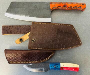Handmade Knives Set, Carbon Steel Blades, Custom Wood Handles, Leather Sheaths