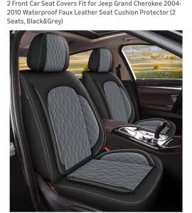 Front Car Seat Covers for Jeep Grand Cherokee 2004-2010, Faux Leather, Black & Grey