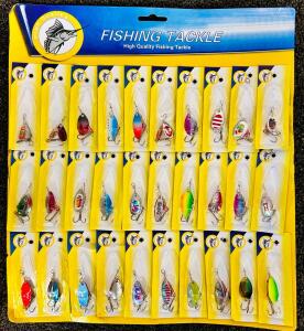 30-Piece Fishing Lures Set, Multi-Color Treble Hooks, Various Designs
