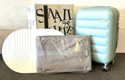 Snail White Hard-Shell Suitcase, Model HT-2463S, Ice Blue, TSA Lock, Small Pet Carrier, and Stone Bath Mat (White)