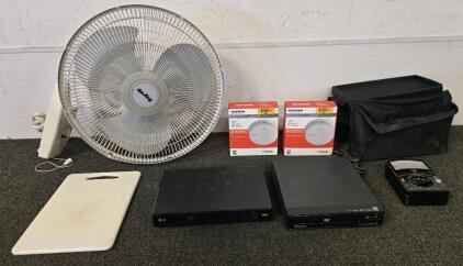 Wall Mount Fan, (2) Smoke Alarms, (2) DVD Players, Vintage Multimeter & More