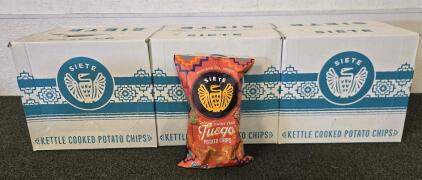 (3) Boxes of Siete Kettle Cooked Potato Chips Fuego Flavor 6 Bags