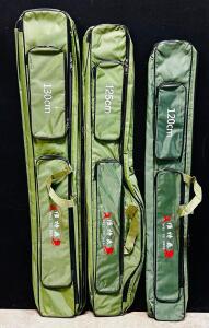 Wei Te Sen Fishing Rod Bags Set (3 Total), Green, Various Lengths, Zipper Closure, Mutiple Pockets.