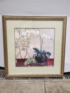 Framed Print Artwork with Gold Wood Frame, Approx. 30"x30"