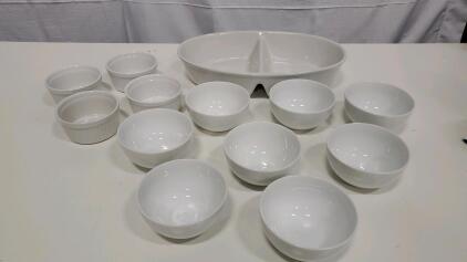 White Ceramic Dinnerware Set, 13 Pieces, Includes Divided Serving Dish