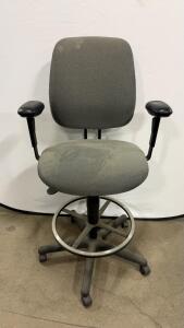 Gray Fabric Drafting Chair, Adjustable Arms, 5-Star Base, Foot Ring