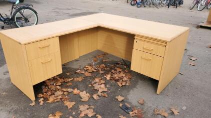 L-shaped Office Desk with 4 Drawers, Light Wood Tone Approximately 60 x 60 x 30 inches (152 x 152 x 76 cm)
