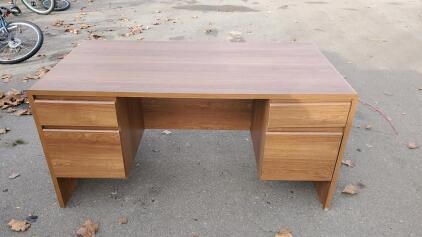 Brown Wood Veneer Desk with 4 Drawers, 60" x 30" x 29"