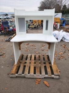 White Desk with Hutch, Particle Board, 48x42x24 Inches