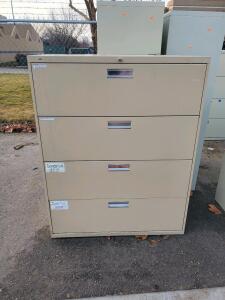 Beige 4-Drawer Lateral Filing Cabinet, Metal, Locking Mechanism 52 x 36 x 18 inches (132 x 91 x 46 cm