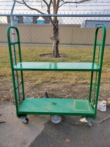 Uline Warehouse Utility Cart, Steel, 2 Shelves, Green, Swivel Casters 36" x 24" x 40"