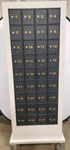 Secure Mail Locker Cabinet, 33 Compartments, Mobile with Key Locks with Keys Approx. 70 x 24 x 18 inches (177.8 x 61 x 45.7 cm)