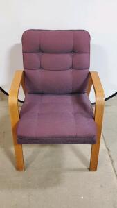 Purple Modern Armchair with Wooden Frame and Armrests Approximately 35" x 24" x 24" (89 cm x 61 cm x 61 cm)