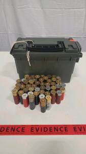 12 Gauge Shotgun Shells in Green Plastic Ammo Box, Approx. 40 Shell Capacity