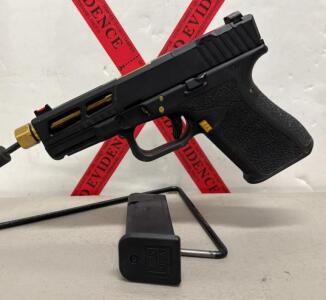 Combat Armory 9mm Pistol, Black with Gold Accents, Serial 99006485
