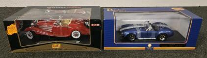 (2) 1:18 Collectible Die-Cast Model Cars Featuring: 1936 Mercedes-Benz 500 K TYP Specialroadster & 1964 Shelby Cobra 427 S/C by American Mint