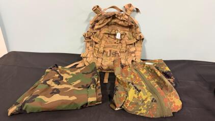 US Military Backpack & (2) Camo Rain Pants