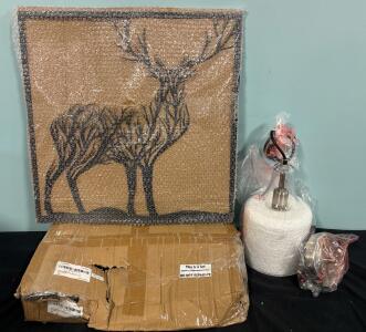 Hanging Pendant Shop Light, Stag Iron Wall Art And (3) Free Hanging T Shelf Brackets