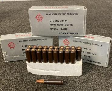 (3) Norinco 7.62x3 9mm ( 20 Cartridges Per Box )