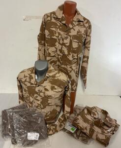 Military Clothing Including 4 Camo Tops & 4 Thermal Tops