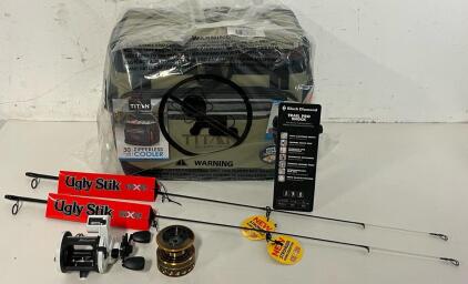 Titan By Arctic Zone Deep Freeze Cooler, Ugly Stik Rod Parts, Shakespeare Trolling Fishing Reel, Penn Battle 6000 Bearing System & More