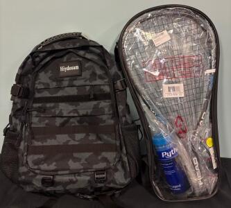 Hiydosam Hiking Backpack Camo 18.5&rdquo; And Deluxe Racquetball Starter Kit