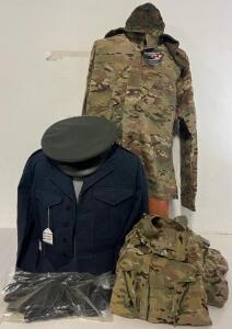 Military Clothing Including 4 Tops, Hats & Gloves