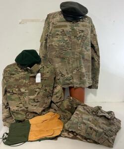 Military Clothing Including 4 Tops, 2 Hats & Gloves