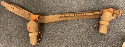 Leather Belt with (2) Holsters ( 45x2.5 ) Made in Lorado Texas - Great Shape
