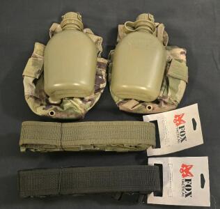 (2) Canteens (Plastic) With Deluxe Carry Pouches; (2) Tactical Belts 2.0 By Fox Tactical