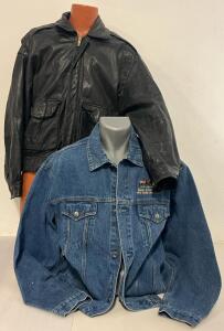 Wilsons Adventure Bound Leather Jacket Size XL & Port Authority Denim Jacket Size XL