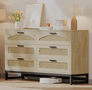 Mericonia 6 Drawer Rattan Double Dresser for Bedroom