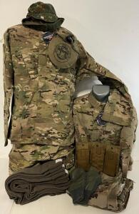 Military Clothing & Accessories Including Tops, Pants, Hat, Canteen, Socks & More