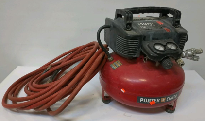 Porter Cable 6 Gallon 150PSI Pancake Air Compressor, 50' Air Hose With Quick Connects