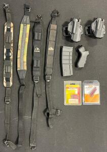 Firearm Accessories &mdash; Pistol Grip, (2) Hard Holsters, Gun Slings, Magazine & A-Zoom Snap Caps