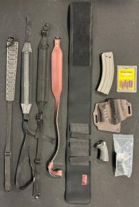 Firearm Accessories &mdash; Leather Holster, Bushnell Red Dot Sight, Pistol Grip, Magazine, Gun Straps & A-Zoom Snap Caps