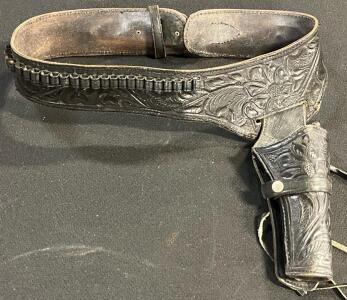 Western Black Leather Gun Belt & Holster