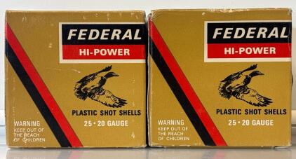 (2) Remington 20 Gauge Shotgun Ammo, Federal Hi-Power, 25 Shells