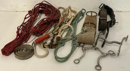Horse Tack Set W/ Comb, Bits, Lead, Halters, & Girth