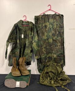 Danner Combat Boots Size 12 & U.S. Military Woodland Camo Jacket And (2) Pairs Pants ALICE Pack Set&mdash;Early 2000s
