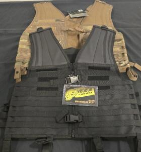 (2) Voodoo Tactical Deluxe Universal Vests- Black And Multicam
