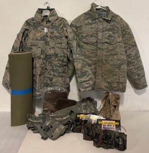 Military Clothing & Accessories Including Coats, Boots, Holster, Grenade Pouches, Sleeping Pad & More