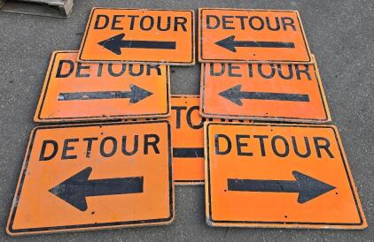 (7) Construction Detour Signs, Both Left And Right, 30"x24"