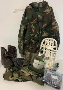 Military Clothing & Accessories Including Coat, Pants, Boots, Holsters, Snow Shoes & More