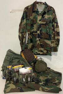Military Clothing Including Shirt, Pants, Gloves, Pouch, Canteen & More