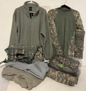 Military Clothing & Accessories Including Sweats, Snow Pants, Jacket Top, Warm Weather Combat Shirt, Sleeping Bag Liner, Poncho & More