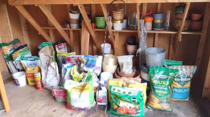 (OFFSITE) Entire Lot of Assorted Sized Flower Pots from as Small as 2" to 12" Pots & Assorted Flower/Weed/Lawn Care Products