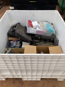 Box Crate with Assorted Electronics and Various Commercial Items