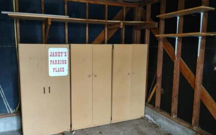 (OFFSITE) (3) Approx. 2&frac12;'x 1'x 5' Wooden Storage Cabintes, (2) Assorted Sized Wooden Storage Shelves, & All Contents Inside Cabinets
