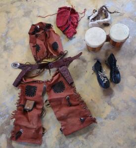 (OFFSITE) Vintage Child's Western Cowboy Costume Set &ndash; Leather Chaps, Vest, Hat, Holster, Wallet